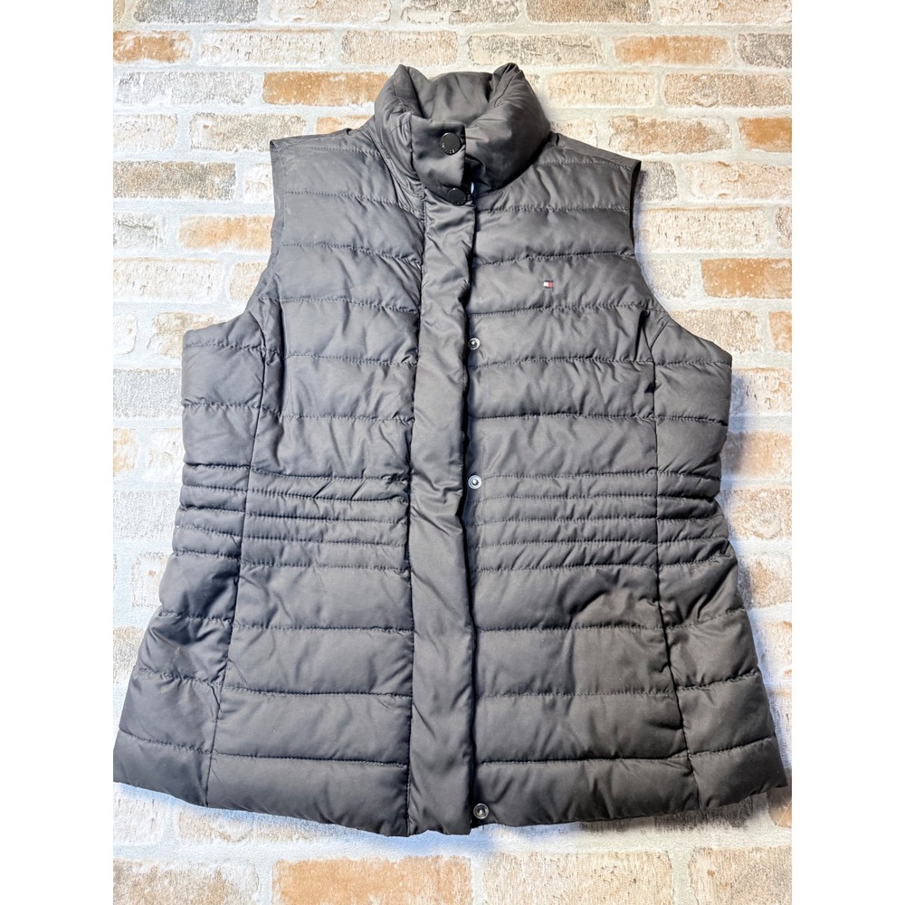 Tommy Hilfiger Womens Navy Blue Quilted Puffer Vest Size Medium Full Zip Snap
